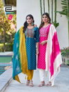 Janki By Blue Hills Rayon Embroidery Wholesale Kurti With Bottom Dupatta In India

